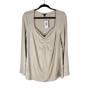 torrid Beige Long Sleeve Ruched V-Neck Top